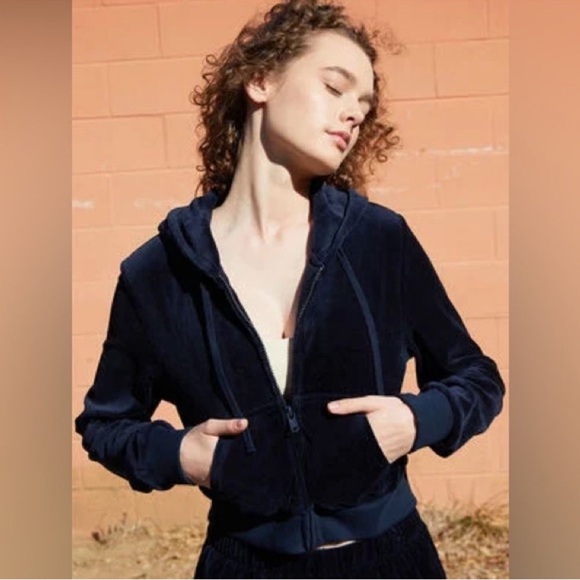 Brandy Melville Tops - Brandy Melville John Galt Cropped Velour Full Zip Hoodie